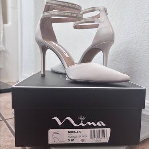Nina Women's Ivory Satin Strappy Heels